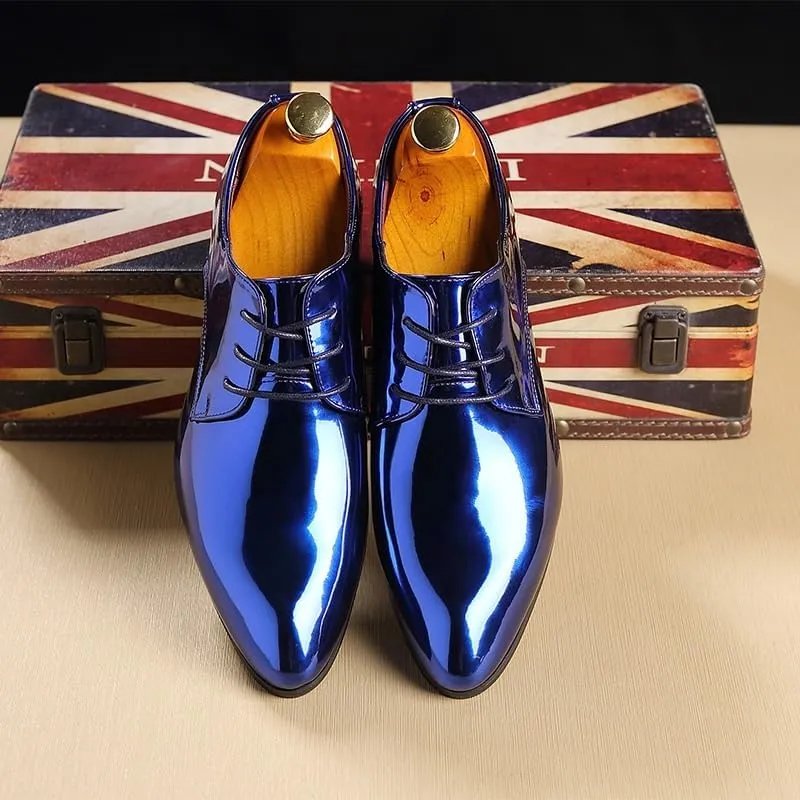 Mens Dress Shoes Oxfords Patent Leather Business Office Pointed Lace-Up Men's Formal Shoes Wedding Shoes