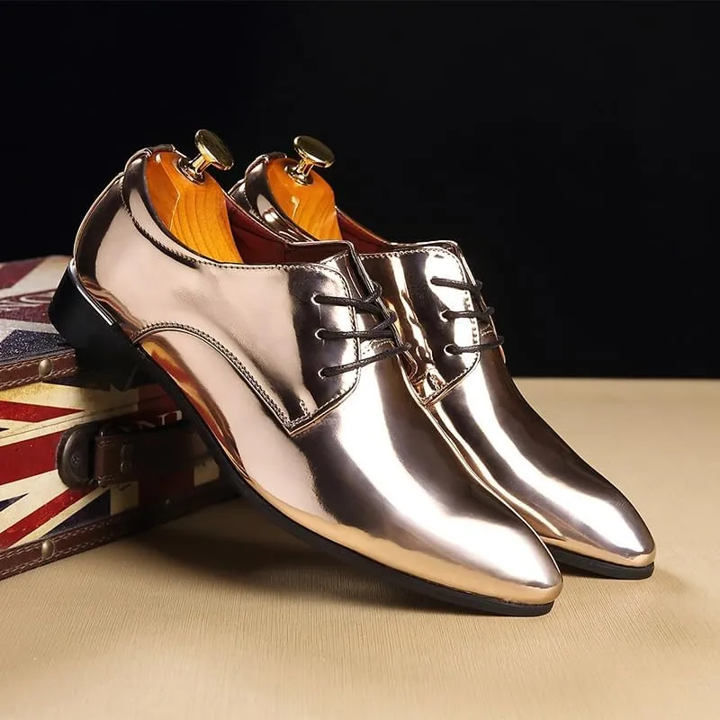 Mens Dress Shoes Oxfords Patent Leather Business Office Pointed Lace-Up Men's Formal Shoes Wedding Shoes