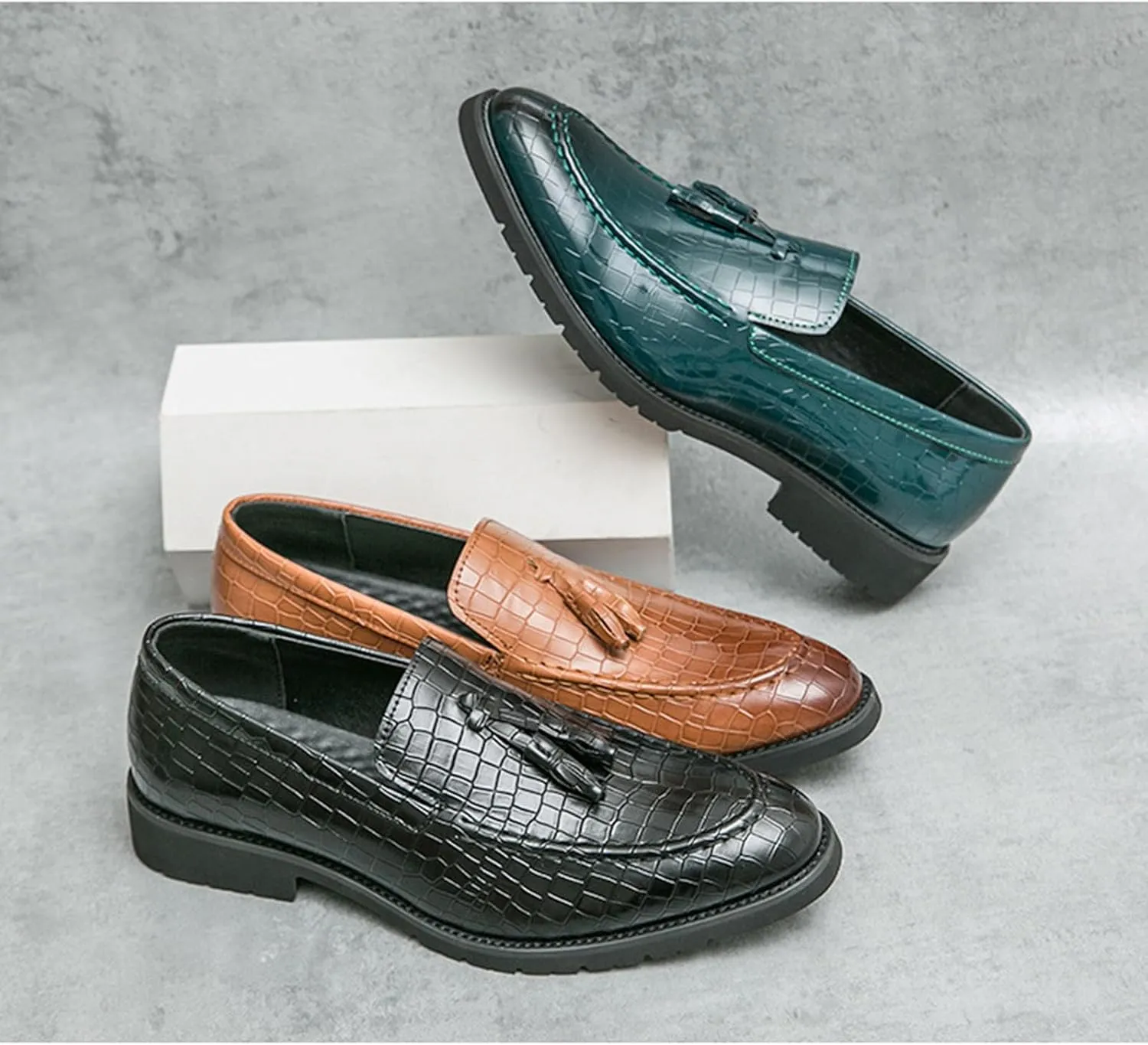 Men's Fashion Business Patent Leather Tassel Formal Shoes Comfortable Non-Slip Casual Party Dress Shoes