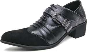 Mens Fashion Lace Up Pointed Toe Oxfords Wingtip Pattern Block Heel Formal Shoes Business Casual Prom Dress Shoes For Men
