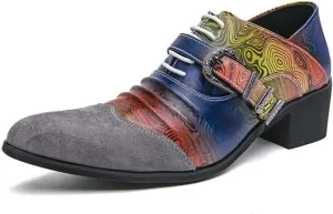 Mens Fashion Lace Up Pointed Toe Oxfords Wingtip Pattern Block Heel Formal Shoes Business Casual Prom Dress Shoes For Men