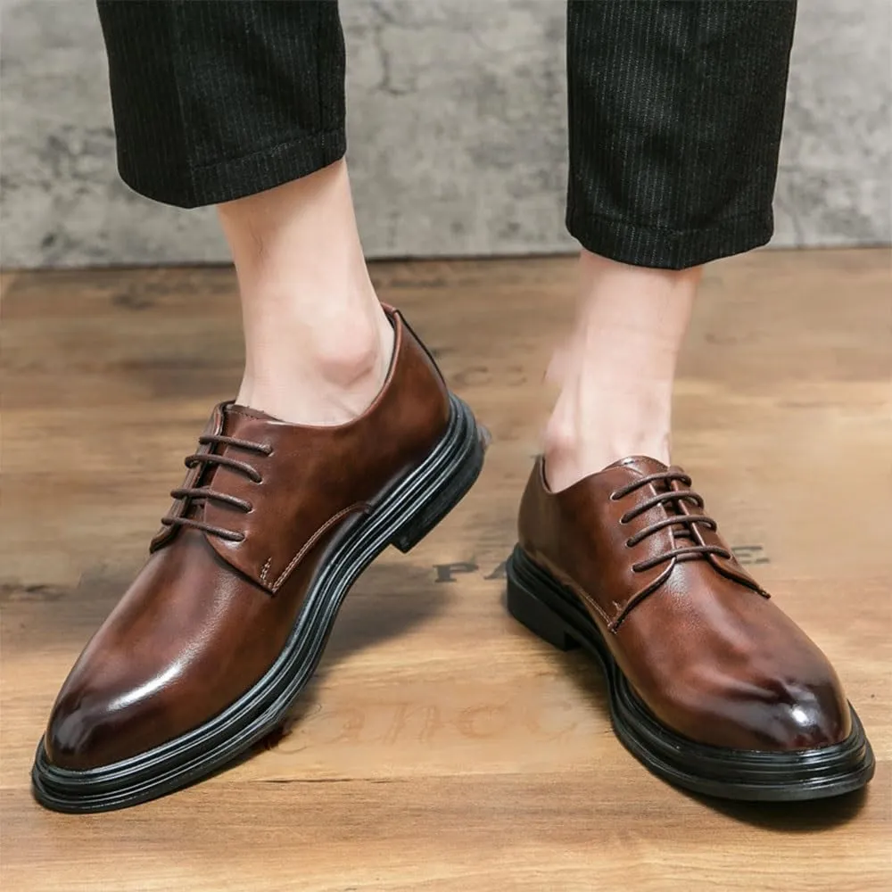 Men's Formal Shoes Dress Oxford Classic Lace Up Office Wingtip Waterproof Leather Non Slip Rubber Sole Low Top Tuxedo