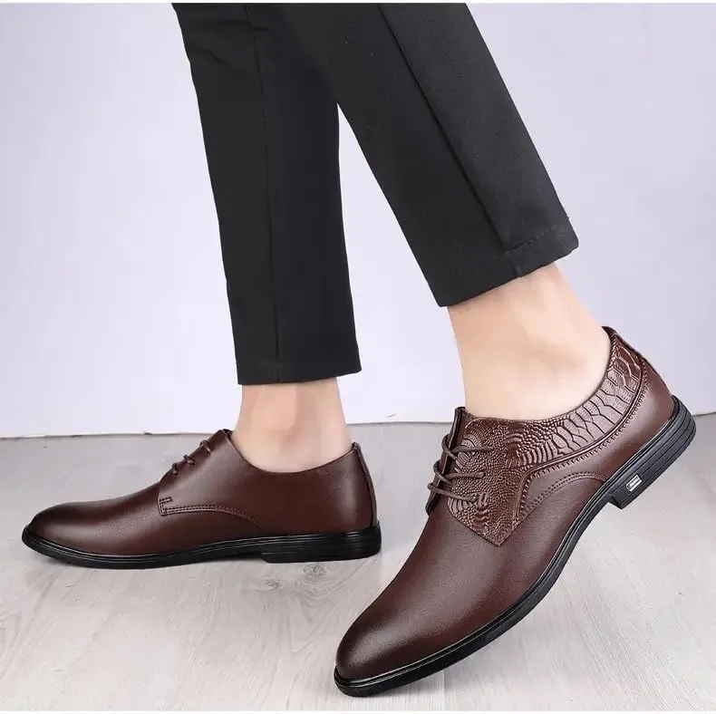 Mens Formal Shoes Dress Oxford Lace Up Casual Plain Toe Italian Leather Heel Non Slip Anti-Slip Low Top Rubber Sole Wedding