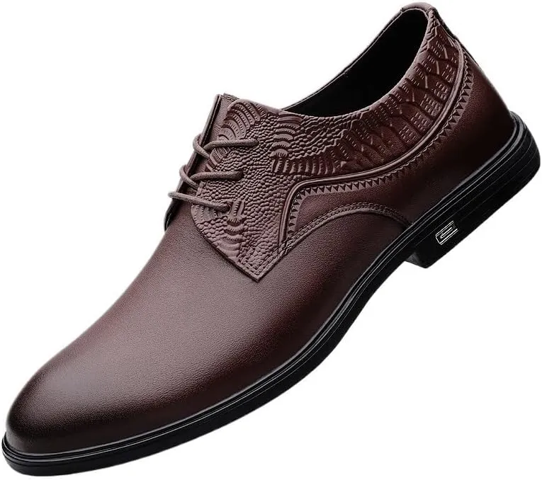 Mens Formal Shoes Dress Oxford Lace Up Casual Plain Toe Italian Leather Heel Non Slip Anti-Slip Low Top Rubber Sole Wedding