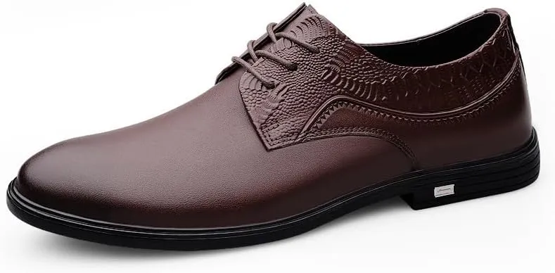 Mens Formal Shoes Dress Oxford Lace Up Casual Plain Toe Italian Leather Heel Non Slip Anti-Slip Low Top Rubber Sole Wedding