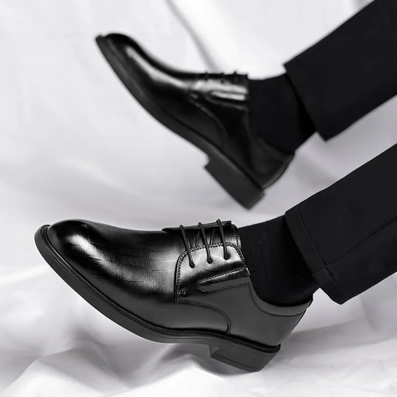 Men's Formal Shoes Lace-up Party Round Toe Synthetic Leather Non Slip Block Heel Anti-Slip Outdoor