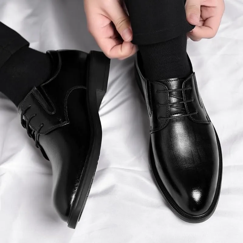Men's Formal Shoes Lace-up Party Round Toe Synthetic Leather Non Slip Block Heel Anti-Slip Outdoor