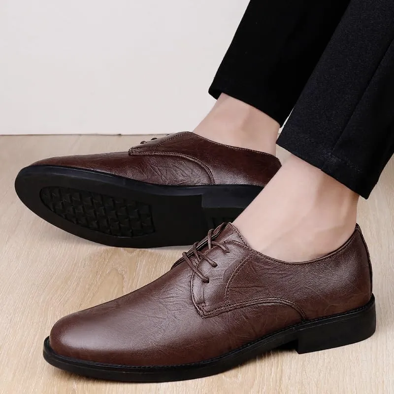Men's Formal Shoes Lace-up Working Plain Toe Italian Leather Casual Block Heel Shoe