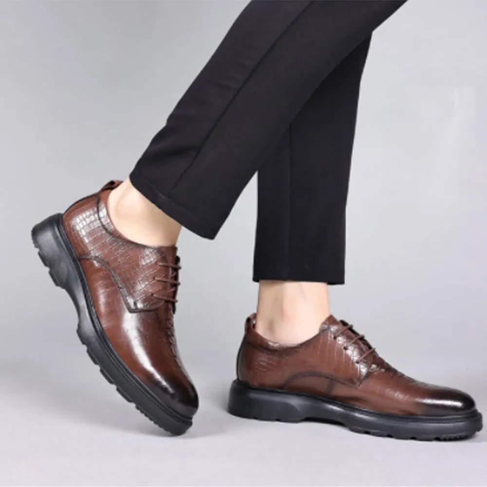 Mens Formal Shoes Vintage Lace Up Evening Plain Toe Waterproof Leather Business Anti-Slip Slip Resistant Rubber Sole Shoe