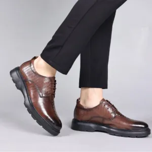 Mens Formal Shoes Vintage Lace Up Evening Plain Toe Waterproof Leather Business Anti-Slip Slip Resistant Rubber Sole Shoe