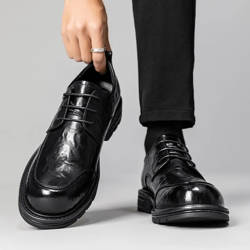 Men's Genuine Leather Dress Shoes Comfortable Lace Up Loafers Shoes Non Slip Platform Casual Business Mens Oxfords