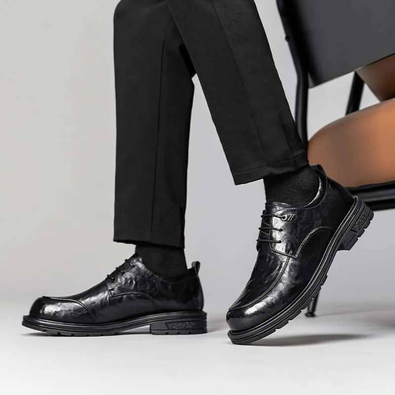 Men's Genuine Leather Dress Shoes Comfortable Lace Up Loafers Shoes Non Slip Platform Casual Business Mens Oxfords