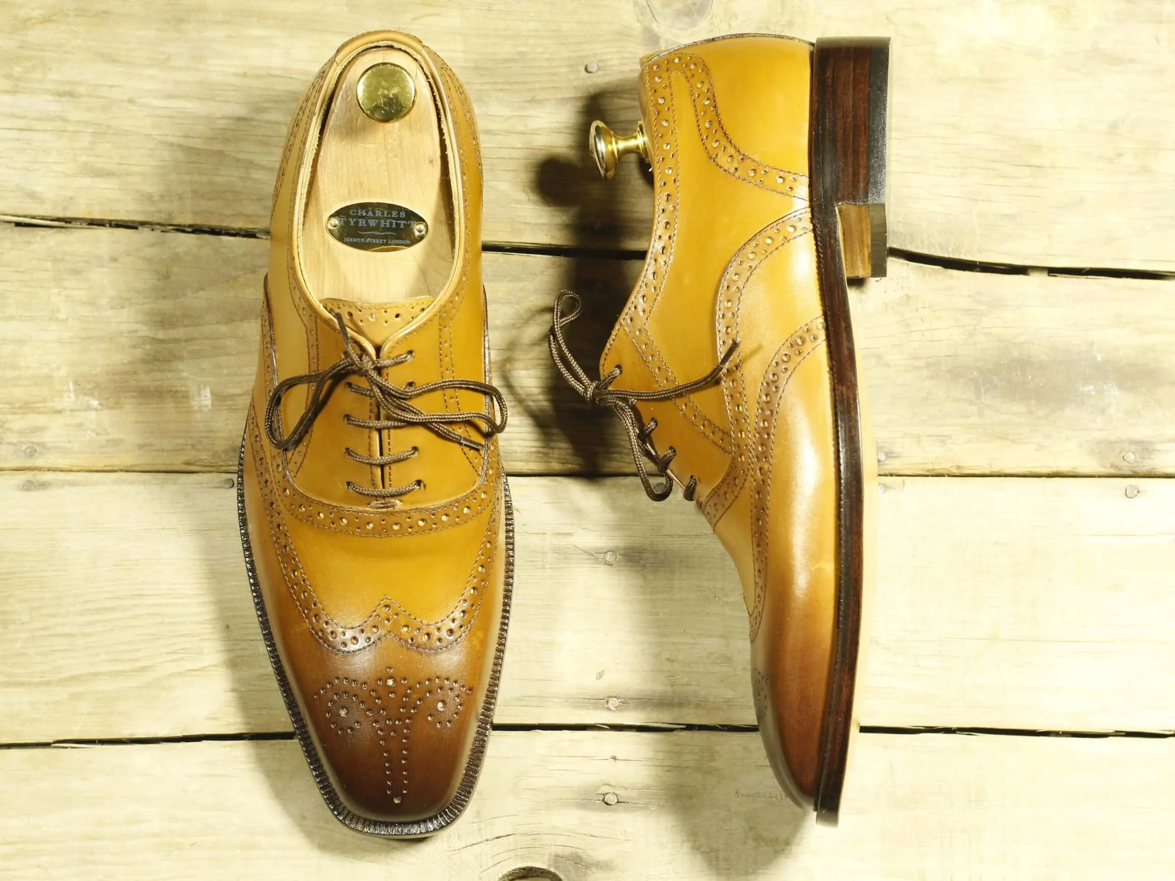 Men's Handmade Tan Leather Wing Tip Brogue Lace Up Shoes, Men Designer Dress Formal Luxury Shoes