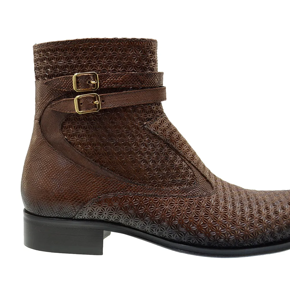 Men's Italian Shoes Jo Ghost 4766 Brown Leather Buckle Dress Boots