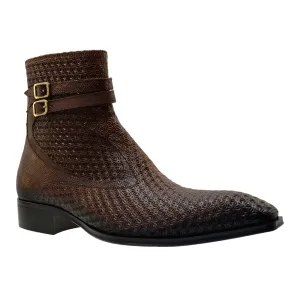 Men's Italian Shoes Jo Ghost 4766 Brown Leather Buckle Dress Boots