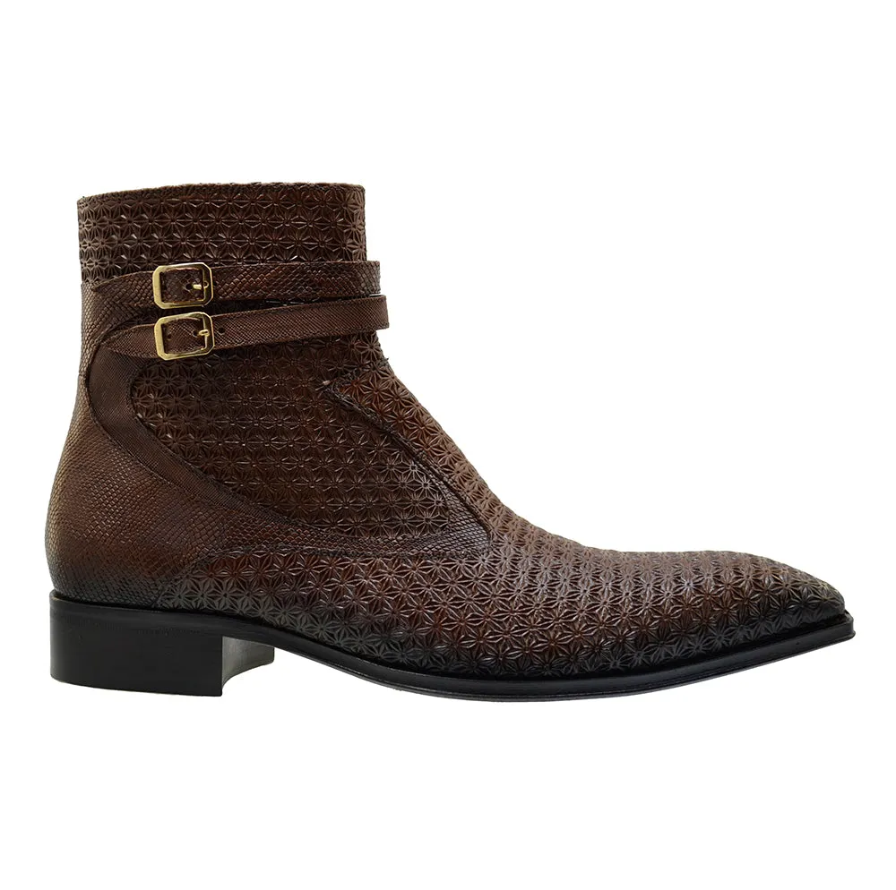 Men's Italian Shoes Jo Ghost 4766 Brown Leather Buckle Dress Boots