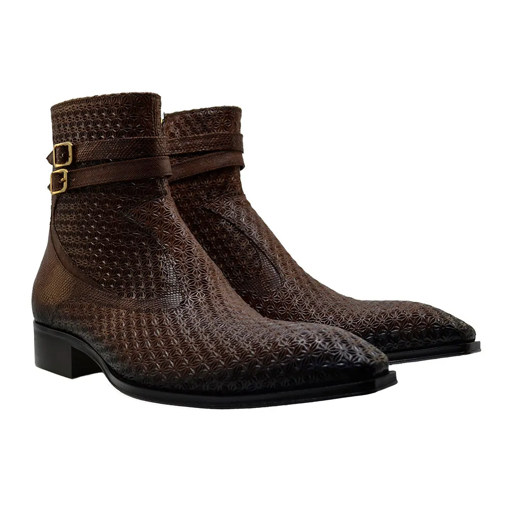 Men's Italian Shoes Jo Ghost 4766 Brown Leather Buckle Dress Boots