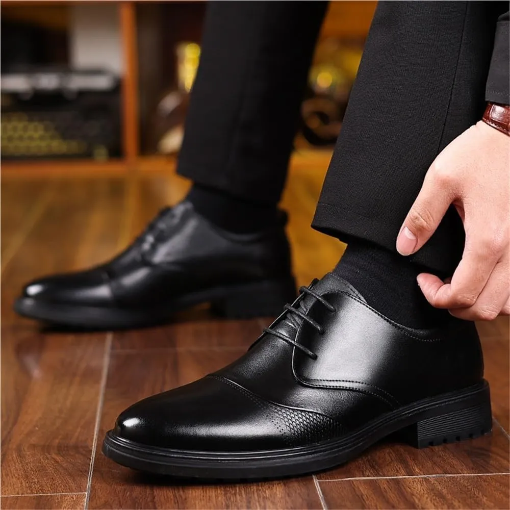 Mens Leather Dress Shoes Pointed Toe Lace Up Business Casual Shoes Soft Sole Oxford Shoes Cowhide Shoes Formal Shoes for Suit Office Commuting Shoes Trendy Men(Black,6)