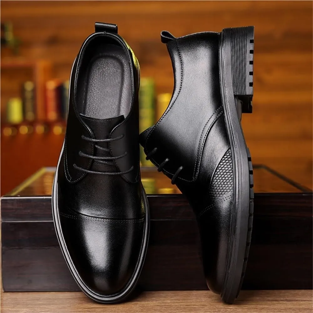 Mens Leather Dress Shoes Pointed Toe Lace Up Business Casual Shoes Soft Sole Oxford Shoes Cowhide Shoes Formal Shoes for Suit Office Commuting Shoes Trendy Men(Black,6)