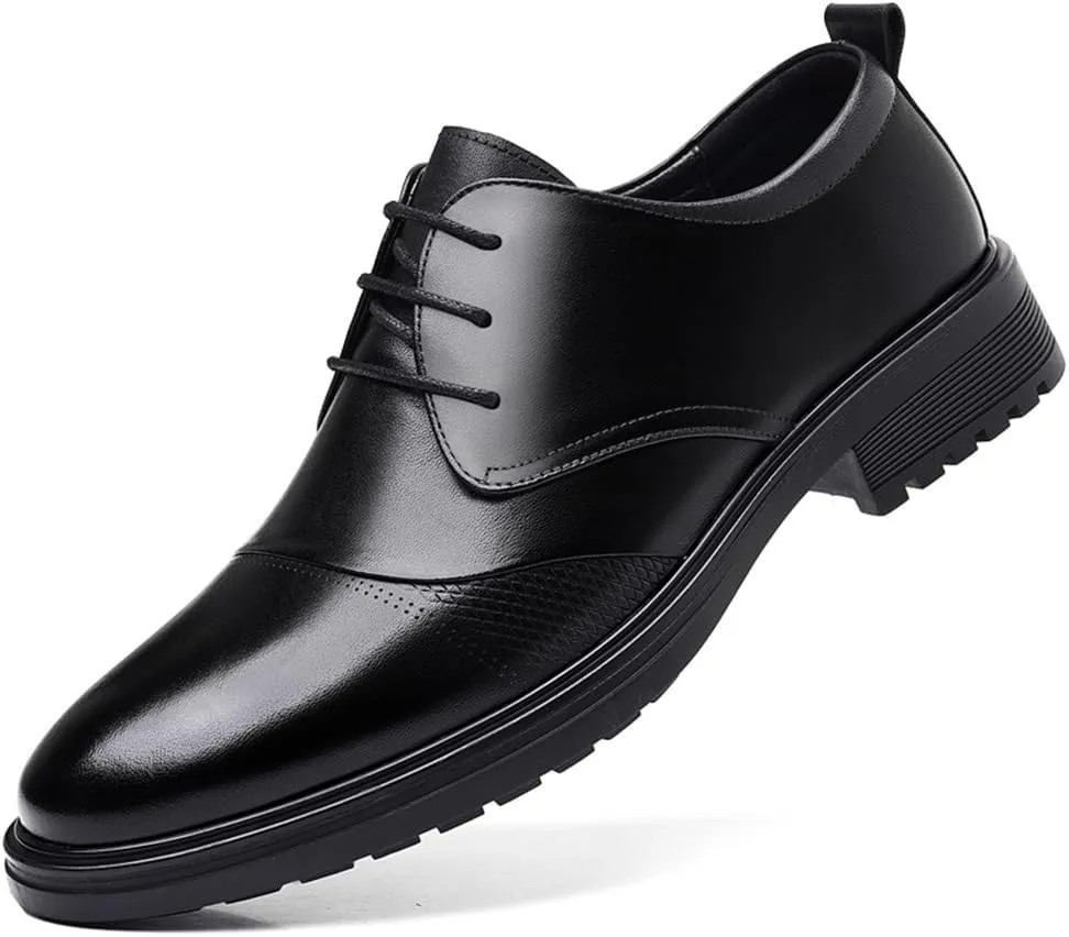 Mens Leather Dress Shoes Pointed Toe Lace Up Business Casual Shoes Soft Sole Oxford Shoes Cowhide Shoes Formal Shoes for Suit Office Commuting Shoes Trendy Men(Black,6)