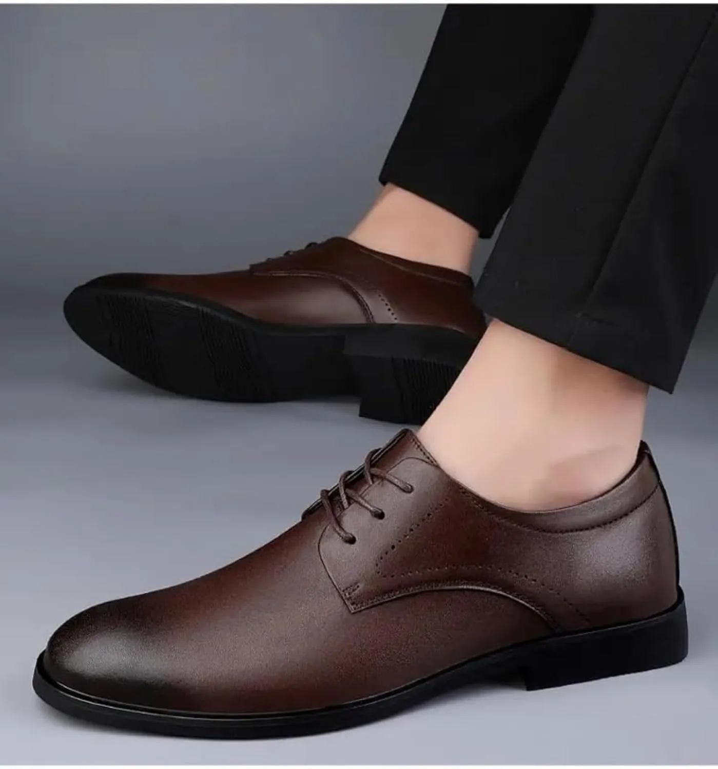 Men's Leather Lace Up Block Heel Business Casual Formal Shoes Office Work Low Top Dress Shoes Casual Work Office Comfortable Business Shoes