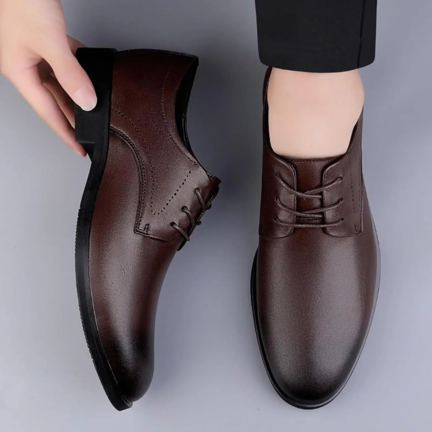Men's Leather Lace Up Block Heel Business Casual Formal Shoes Office Work Low Top Dress Shoes Casual Work Office Comfortable Business Shoes