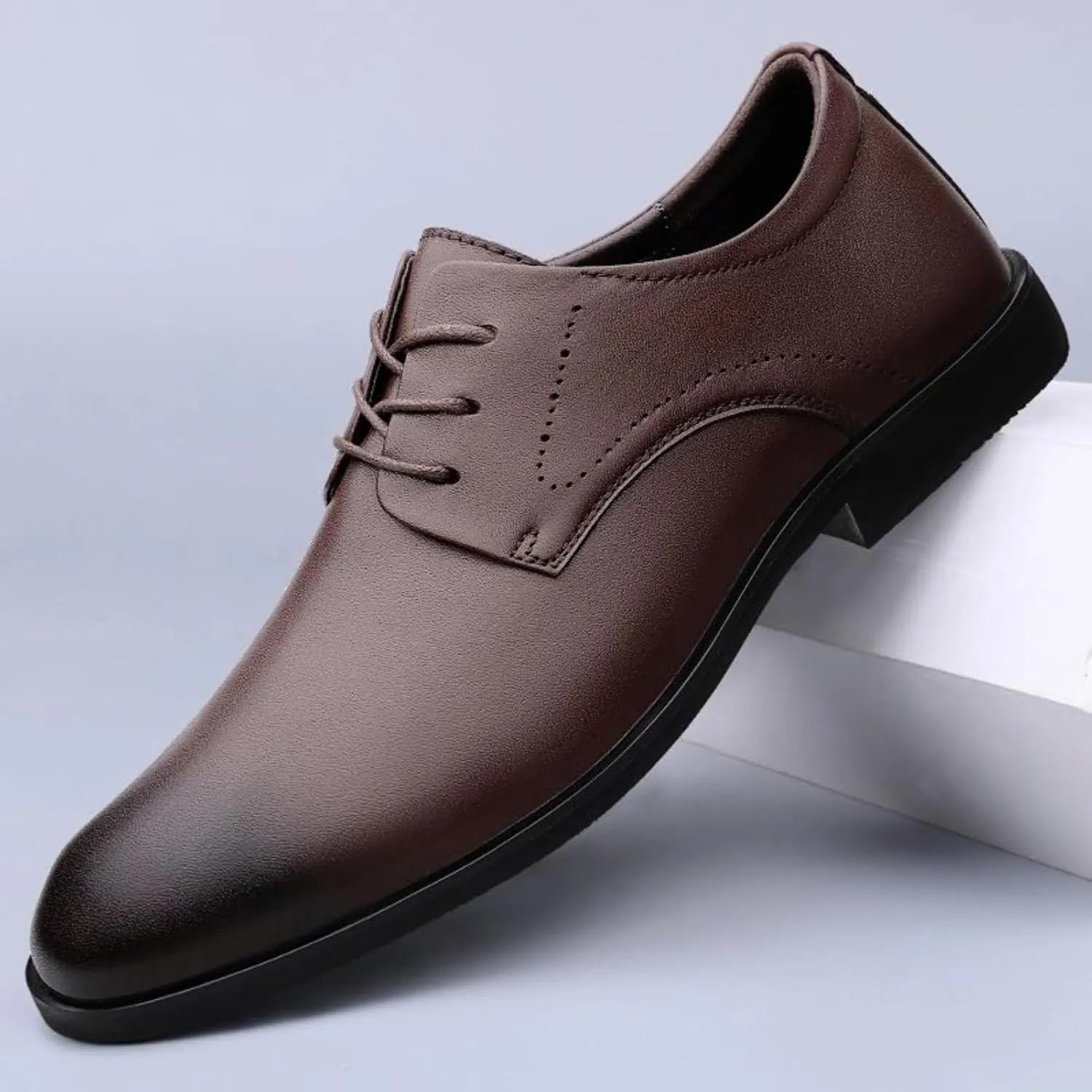 Men's Leather Lace Up Block Heel Business Casual Formal Shoes Office Work Low Top Dress Shoes Casual Work Office Comfortable Business Shoes