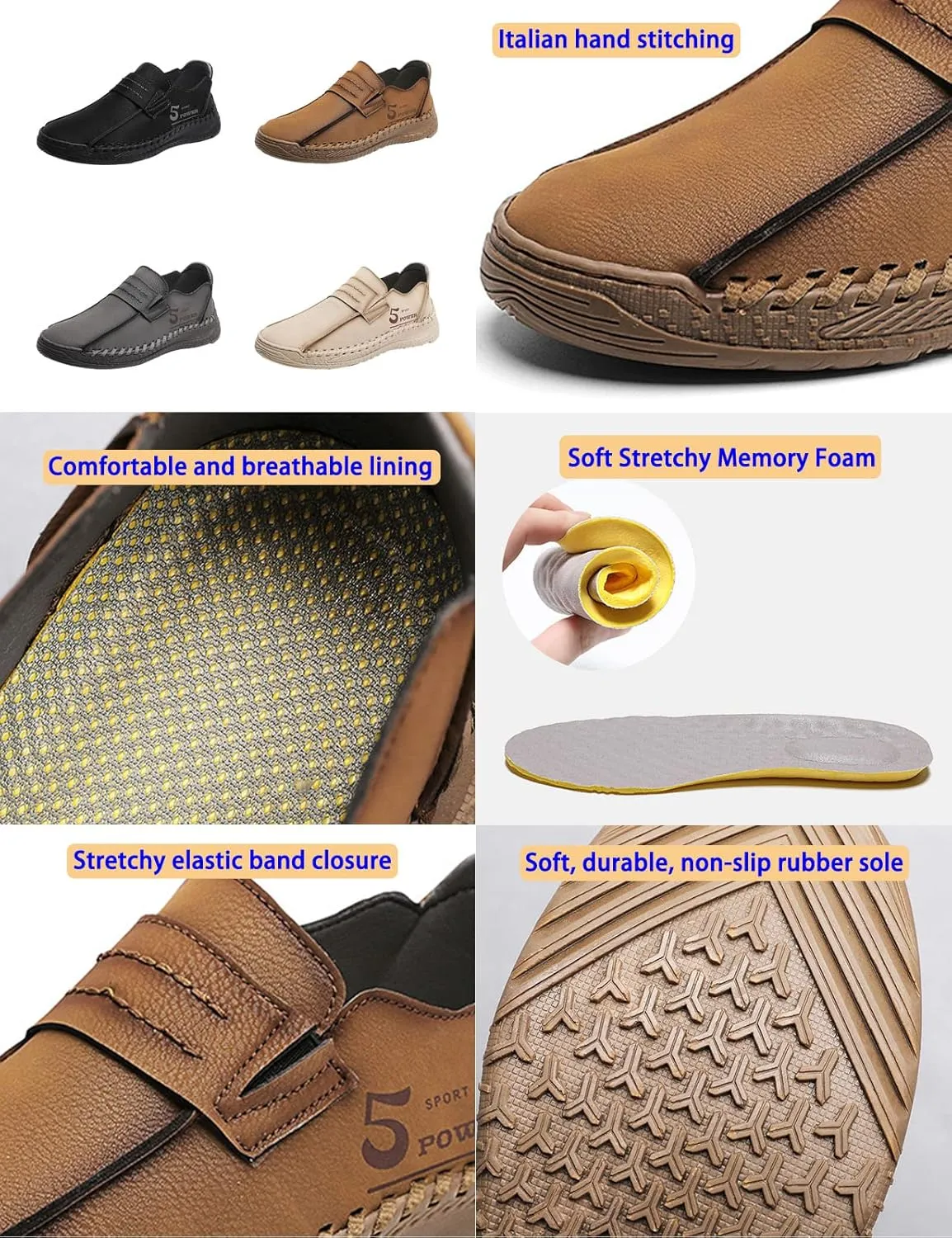 Men's Lightweight Slip-on Casual Shoes,Comfort Vintage Hand-Stitching Non-Slip Softsole Walking Driving Penny Loafers