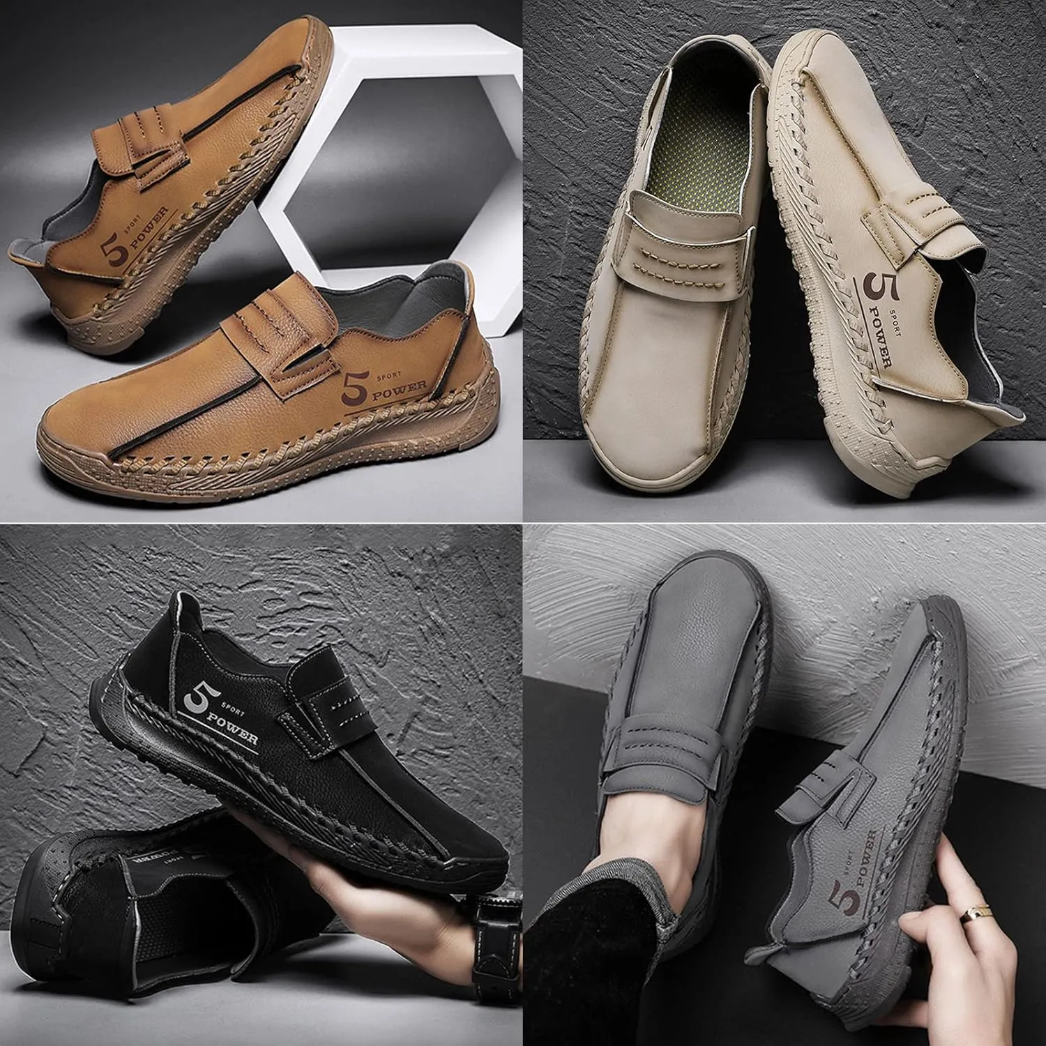 Men's Lightweight Slip-on Casual Shoes,Comfort Vintage Hand-Stitching Non-Slip Softsole Walking Driving Penny Loafers