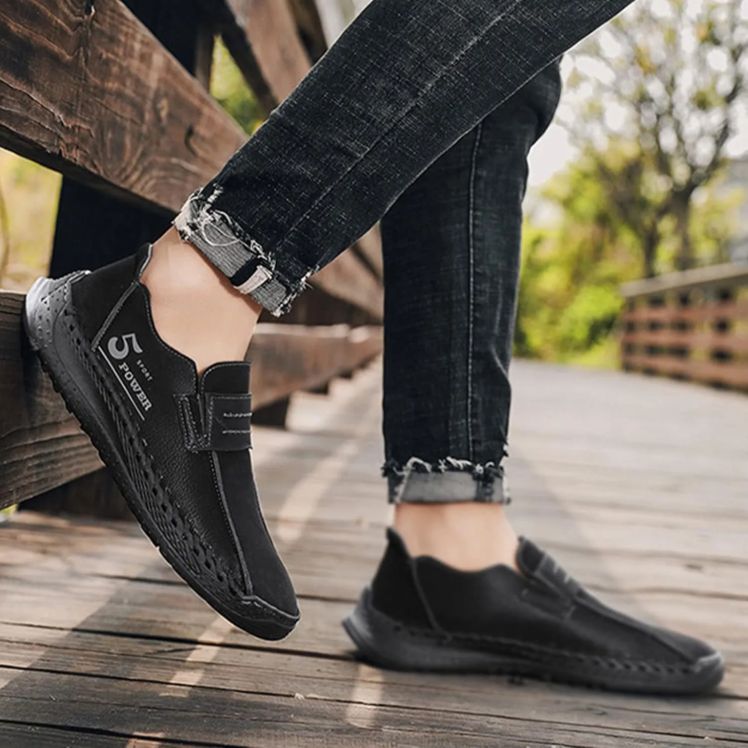 Men's Lightweight Slip-on Casual Shoes,Comfort Vintage Hand-Stitching Non-Slip Softsole Walking Driving Penny Loafers