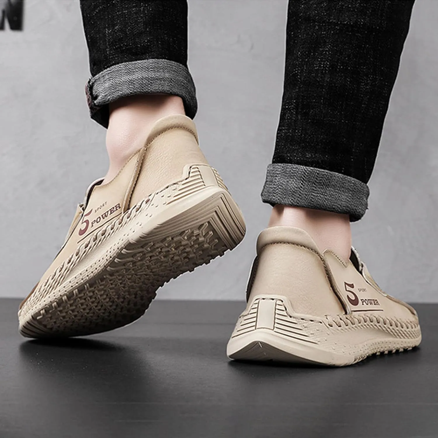 Men's Lightweight Slip-on Casual Shoes,Comfort Vintage Hand-Stitching Non-Slip Softsole Walking Driving Penny Loafers