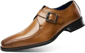 Mens Monk Strap Dress Shoes Japanese Style Pointed Toe Genuine Leather Business Office Wedding Formal Shoes