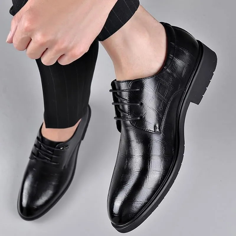 Men's Oxford Shoes Fashion Pointed Toe Lace Up Leather Business Tuxedo Shoes Classic Formal Derby Shoes for Men(Black,7)