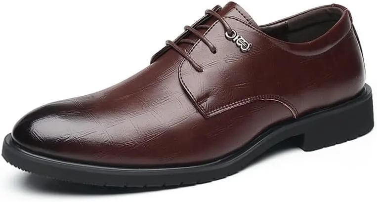 Men's Oxford Shoes Fashion Pointed Toe Lace Up Leather Business Tuxedo Shoes Classic Formal Derby Shoes for Men(Brown,10)