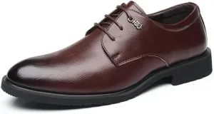 Men's Oxford Shoes Fashion Pointed Toe Lace Up Leather Business Tuxedo Shoes Classic Formal Derby Shoes for Men(Brown,10)