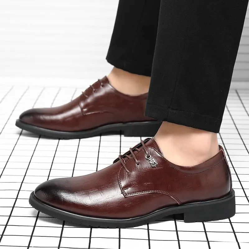 Men's Oxford Shoes Fashion Pointed Toe Lace Up Leather Business Tuxedo Shoes Classic Formal Derby Shoes for Men(Brown,10)