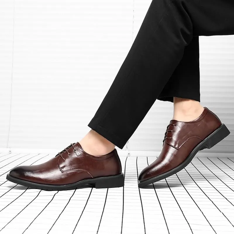 Men's Oxford Shoes Fashion Pointed Toe Lace Up Leather Business Tuxedo Shoes Classic Formal Derby Shoes for Men(Brown,10)
