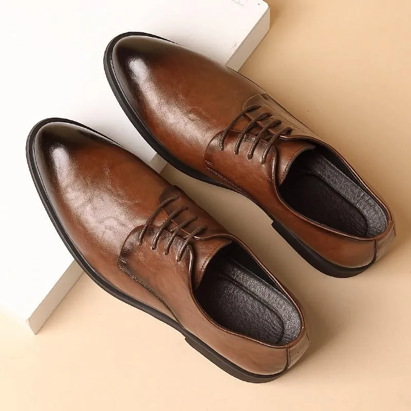 Men's Oxfords Shoes Men Classic Lace-up Formal Shoes Leather Dress Shoes Pointed Toe Derbys Business Shoes for Men(6.5)