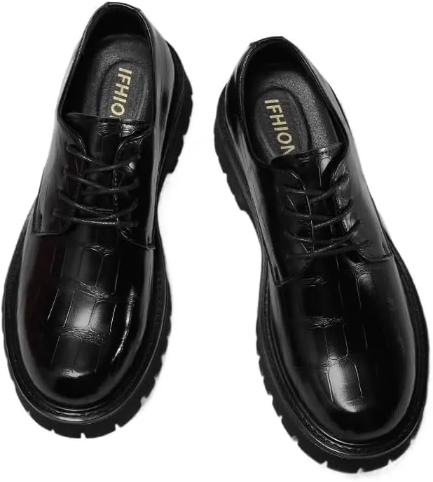 Men's Patent Leather Business Oxford Shoes Classic Round Toe Shiny Checkered Comfortable Dress Loafers Non Slip Casual Business Work Formal Shoes