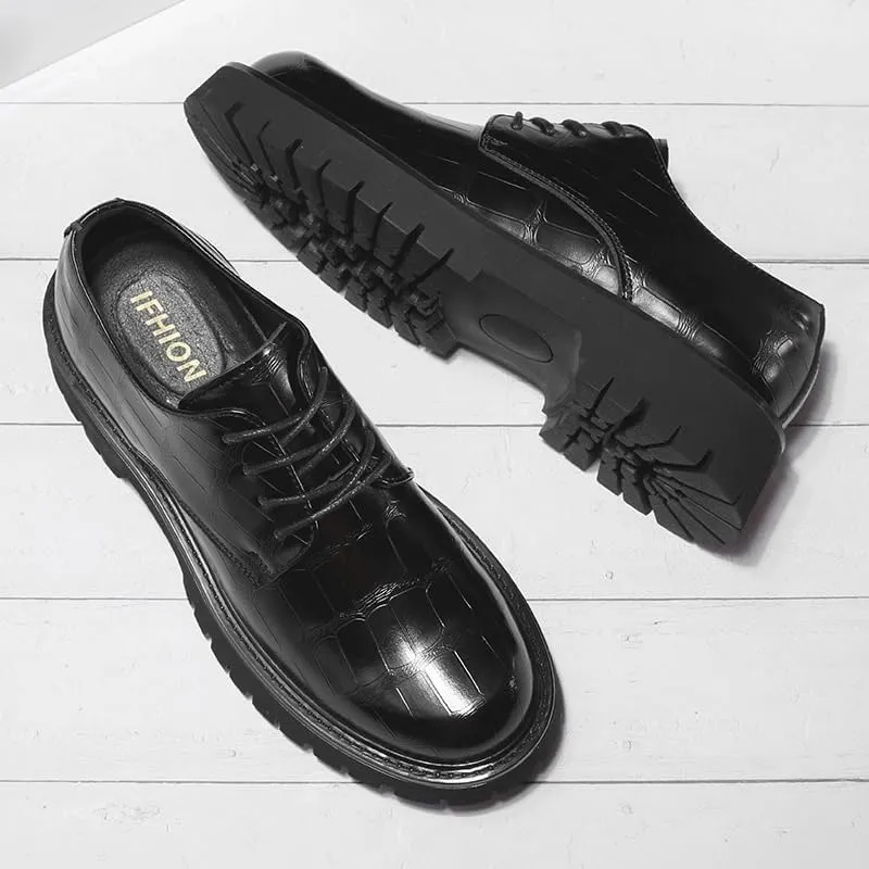 Men's Patent Leather Business Oxford Shoes Classic Round Toe Shiny Checkered Comfortable Dress Loafers Non Slip Casual Business Work Formal Shoes