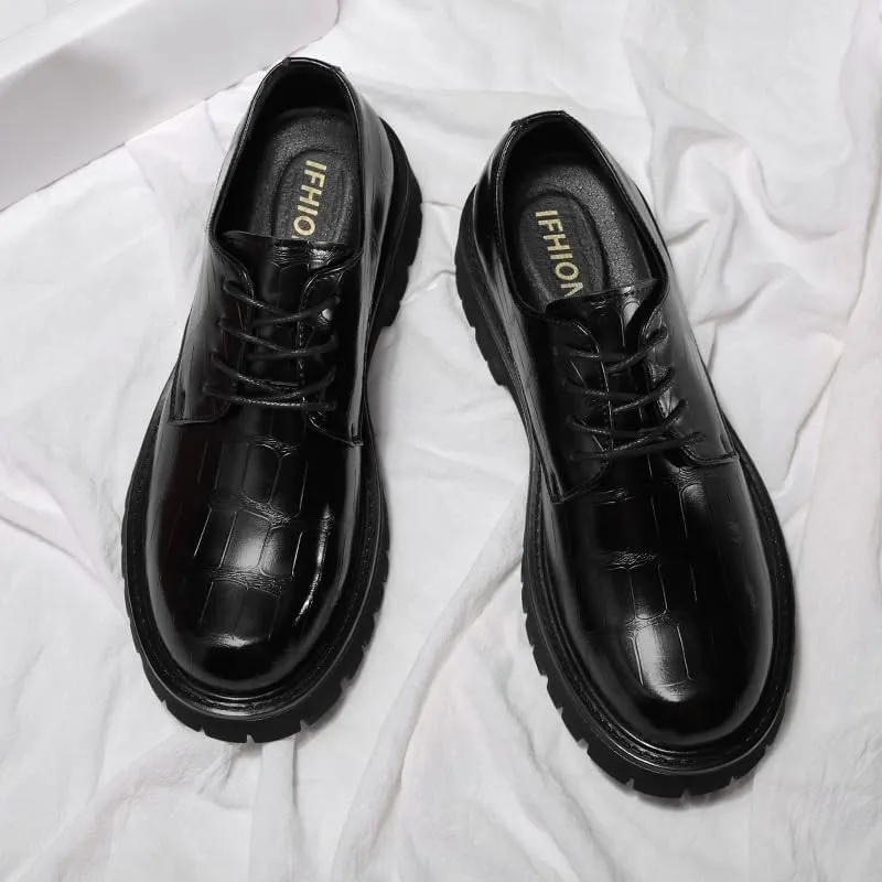 Men's Patent Leather Business Oxford Shoes Classic Round Toe Shiny Checkered Comfortable Dress Loafers Non Slip Casual Business Work Formal Shoes