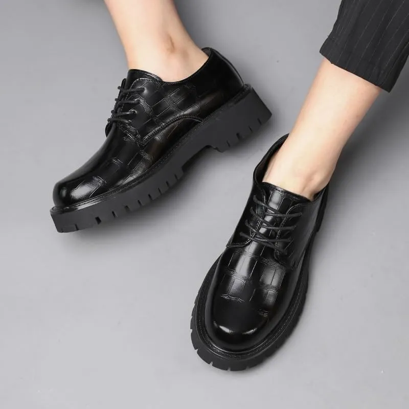 Men's Patent Leather Business Oxford Shoes Classic Round Toe Shiny Checkered Comfortable Dress Loafers Non Slip Casual Business Work Formal Shoes