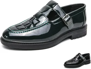 Men's Patent Leather Monk Strap Dress Loafers Fashion Classic Round Toe Low Top Slip On Oxford Shoes Business Casual Comfortable Formal Shoes