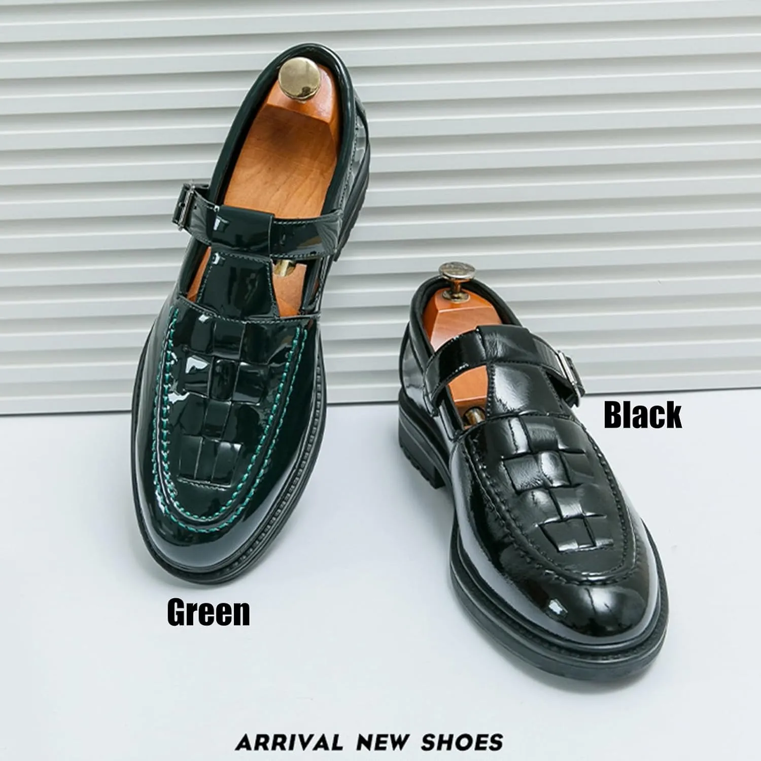 Men's Patent Leather Monk Strap Dress Loafers Fashion Classic Round Toe Low Top Slip On Oxford Shoes Business Casual Comfortable Formal Shoes