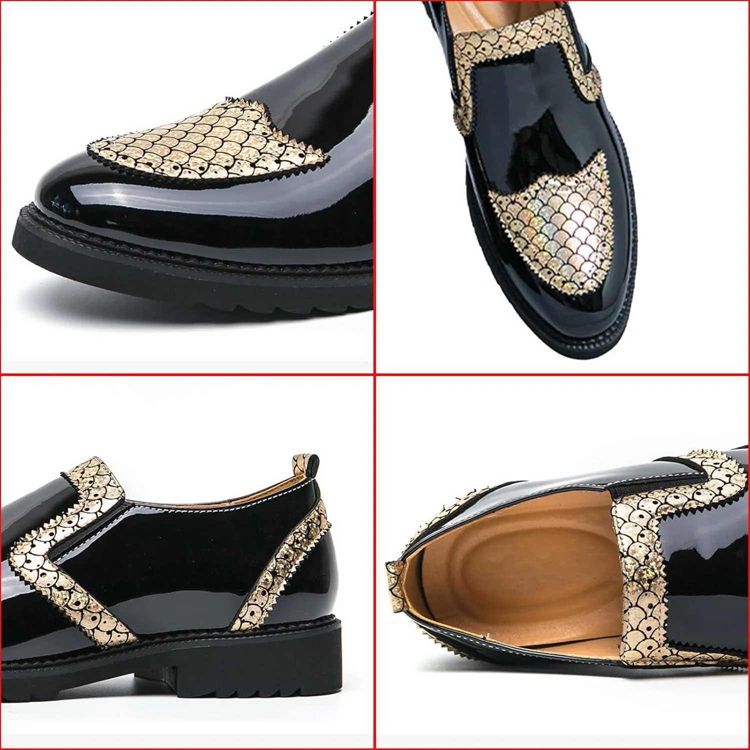 Men's Patent Leather Printed Dress Loafers Fashion Classic Cap Toe Low Top Slip On Oxford Shoes Business Casual Office Wedding Formal Shoes