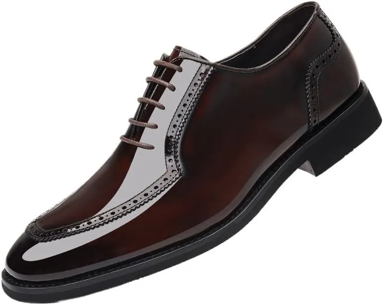 Men's Pointed Toe Dress Shoes Shiny Patent Leather Lace Up Casual Prom Party Shoes Men Platform Oxfords