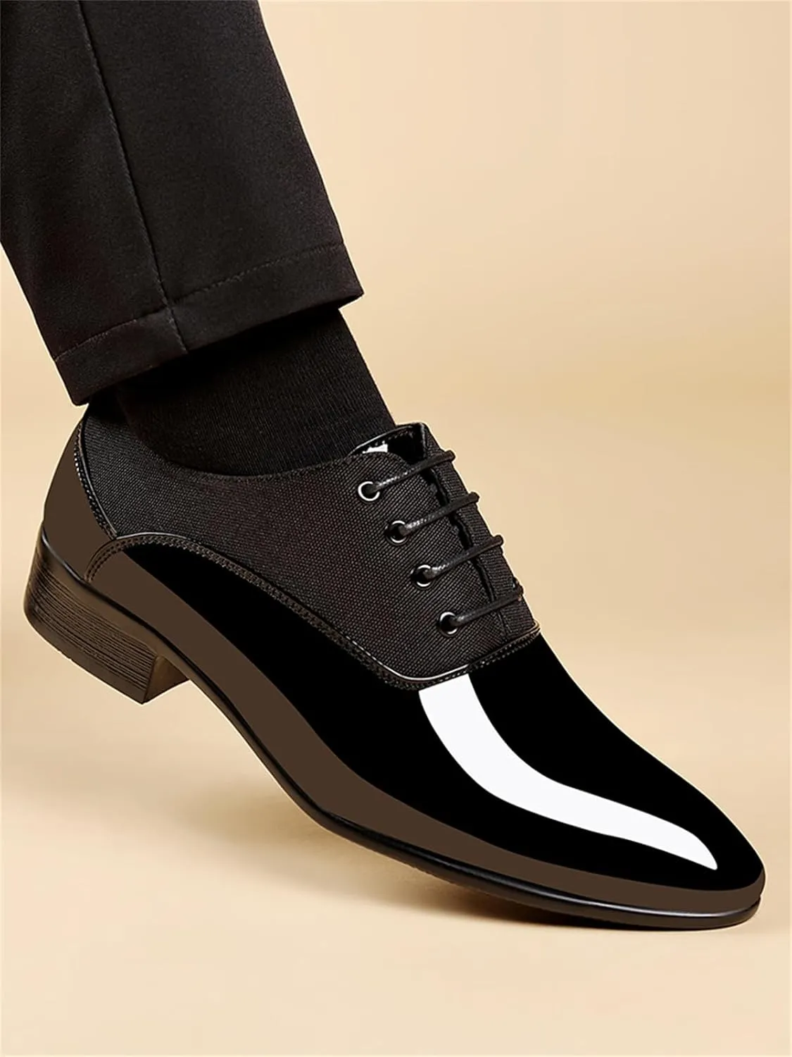 Men's Vintage High Gloss Dress Shoes Patent Leather Oxford Business Suit Tuxedo Formal Shoes Prom Weddings