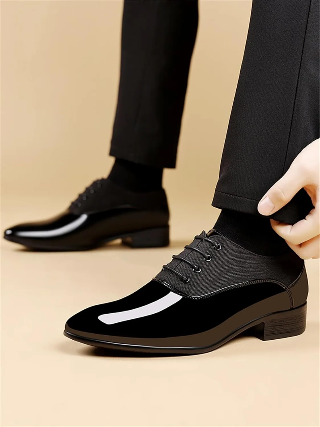 Men's Vintage High Gloss Dress Shoes Patent Leather Oxford Business Suit Tuxedo Formal Shoes Prom Weddings