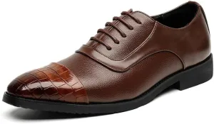 Men's Vintage Leather Platform Oxfords - Classic Lace Up Breathable Business & Wedding Dress Shoes Non-Slip Derby for Men