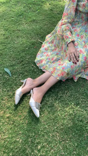 Metallic Ivory Audrey Kitten Heels